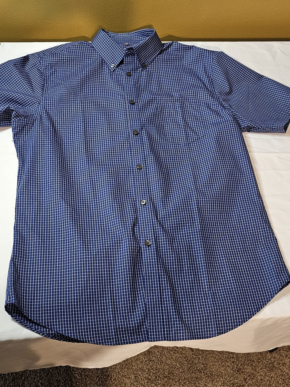 Men's Blue Check Short-Sleeve Button-Down Shirt